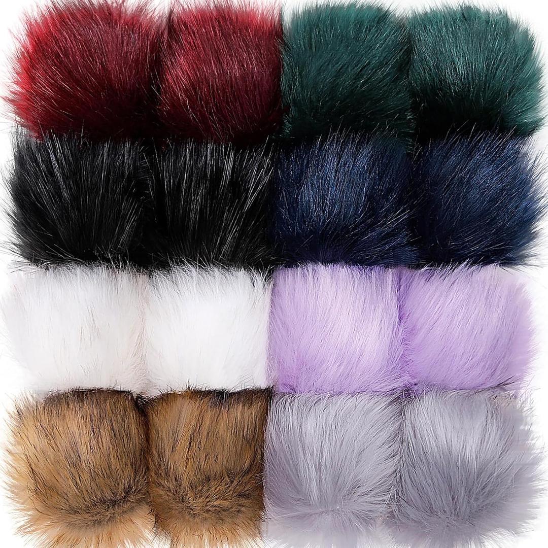 Tatuo DIY Faux Fur Pom Poms Ball with Press Button Removable Fluffy Pompom for Knitting Hats Shoes Scarves Bag Accessories (Mix Colors, 16)