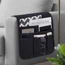 Remote Control Holder Armchair Caddy for Recliner Couch, Non-Slip Armrest Organizer with 5 Pockets for Magazine, Tablet, Phone, iPad (Color A- Black)