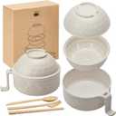 1 Set Microwave Ramen Cooker 40oz Wheat Straw Microwave Noodle Bowl Set with Chopsticks, Spoon, Fork, College Dorm Office Apartment Essentials (Beige)