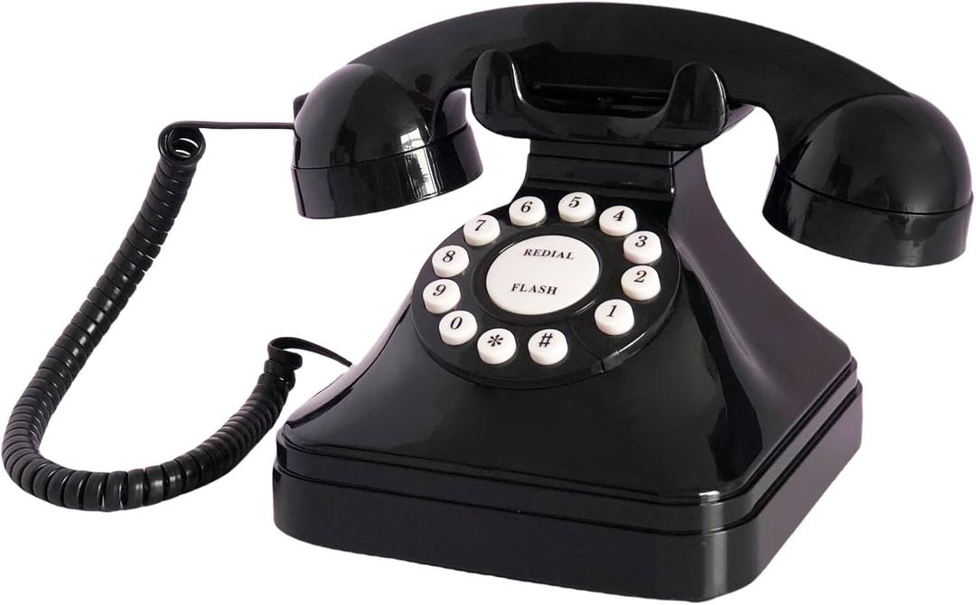 Retro Landline Home Phone,TelPal Corded Old Fashion Desk Phone, Basic Black Decorative Analog Telephone Set, Senior Phone for Home/Office/Hotel