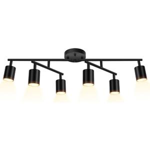 BoostArea 6 Light Track Lighting Kit, Black 6 Way Ceiling Spot Lighting, Center Swivel Track Light Heads, Flexibly Rotatable Light Head for Kitchen, Living Room, Bedroom, GU10 Bulb Not Included