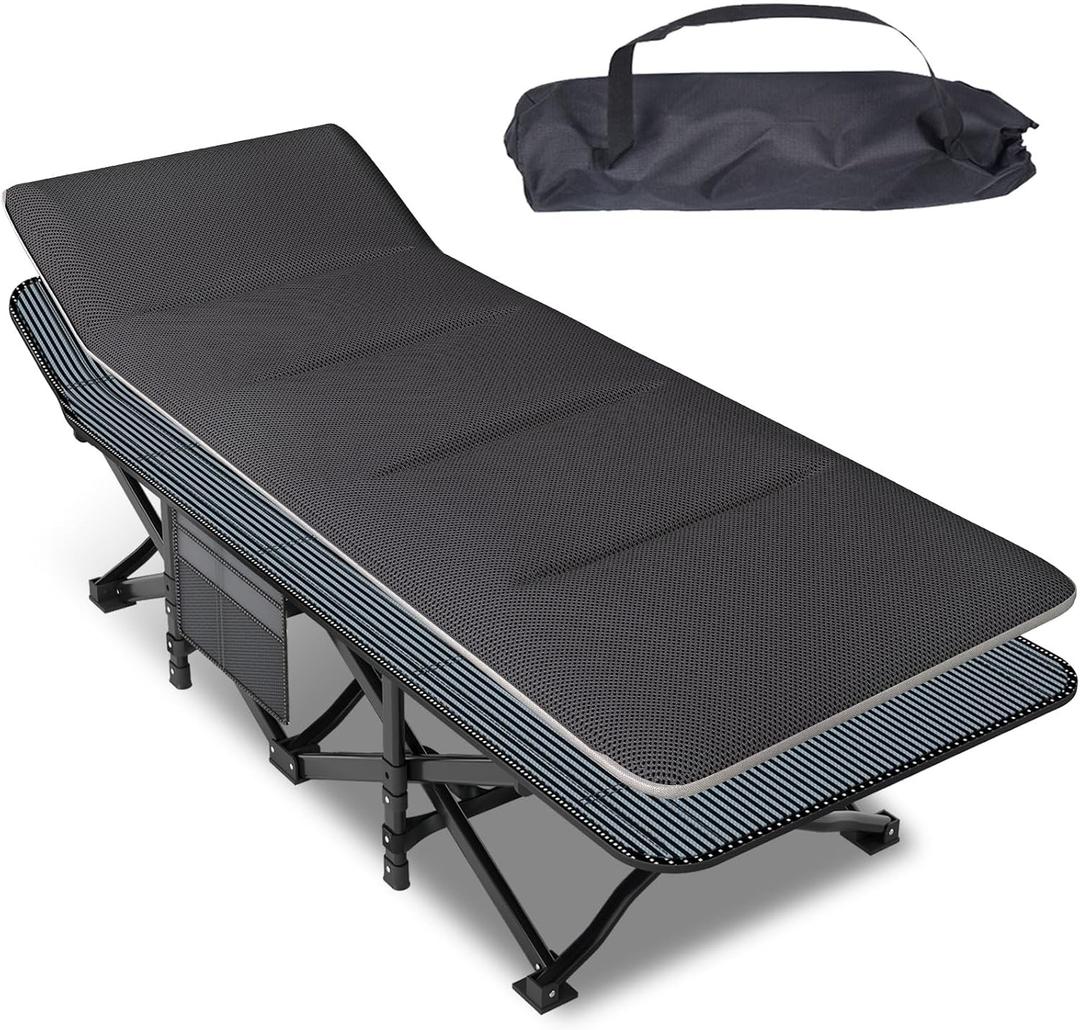 Mopaicot Camping Cot for Adults, Folding Bed with Comfortable Cushion, Tent Portable Sleeping Bed with Carry Bag for Camp, Office Use, Outdoor, Traveling Supports 450 lbs