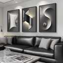 Framed Modern Black and White Abstract Wall Art for Living Room, Large 3 Piece Bright Style Silvery Artwork for Walls, Luxury Painting Prints for Dining Room Hallway Office Wall Decor, 24x36 In, 36" H x 24" W x 3Pcs