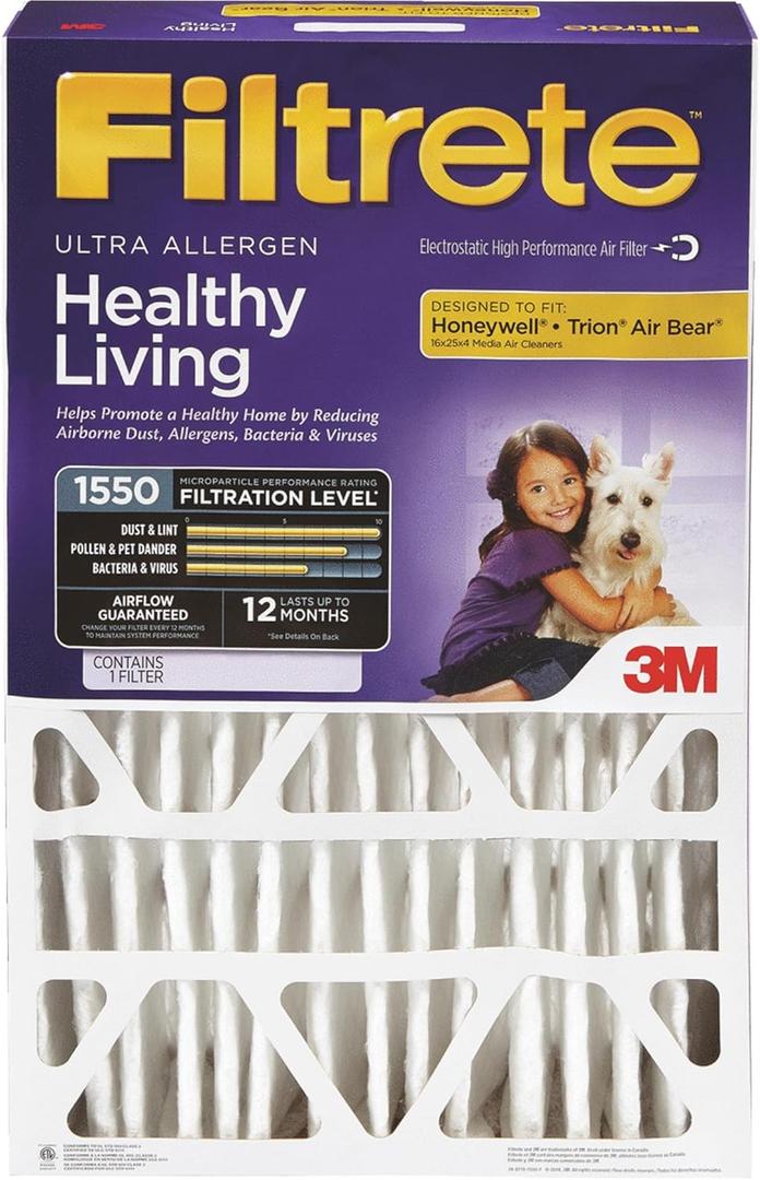 3M Allergen Reduction Air Filter 1550 [Set of 4] Size: 25" H x 16" W x 4" D