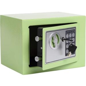 Yuanshikj Safe Box with Electronic Keypad, Small Hidden Steel Security Lock Box with Key, 0.23 Cubic Feet, 9.05" W x 6.69" D x 6.69" H, for Jewelry Gun Cash Use Storage money (LIGHT GREEN)