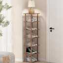 Bamboo Shoe Rack for Front Door Entrance, Brown Vertical Shoe Rack - Tall Narrow Shoe Rack Organizer for Small Spaces, Wooden Shoe Shelf for Closet and Entryway, Space Saving 7 Tier Stackable