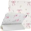 Lovmooful Compatible for iPad Air 6th 11-inch M2 (2024),iPad Air 5/4 (2022/2020 5th/4th Generation 10.9-Inch) Case with Pencil Holder Cute Bowknot Flower Soft TPU Trifold Stand Protective-White&Pink