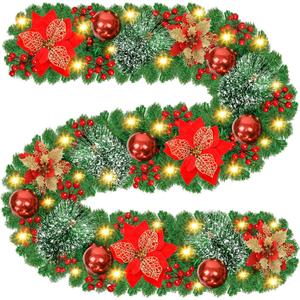 Artificial Green Christmas Garland PVC Pine Needle Wreath for Holiday Home Mantel Staircase Fireplace or Commercial Display Decoration