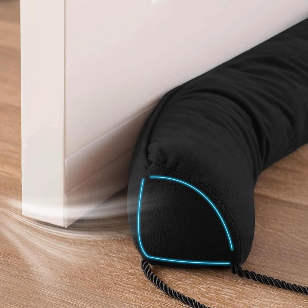Sunolga Door Draft Stopper Blocks Hot and Cold Air with Removable Washable Cover for Bottom of Door, All-Season Seal for Wind, Right Angle Door Sweep for Gaps Up to 3", Home Essentials, 38", Black