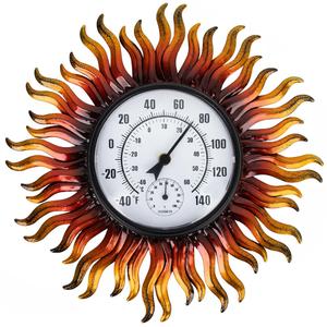 Outdoor Thermometer Waterproof with Humidity, 13.5 Inch Wall Large Number Easy to Read Outdoor Thermometer, Decorative Outside Thermometer, for Patio, Garden (Sun)