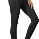 MAGCOMSEN High Waist Leggings with Pockets 7/8 Tummy Control Workout Athletic Gym Exercise Black Yoga Pants, Size: M