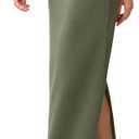 ODODOS Modal Soft Maxi Skirt for Women, Back Slit High Waist Casual Long Pencil Skirts, Dark Sage, Large (Green)