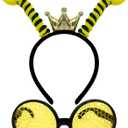 2 Pieces Bee Headband and Glasses Set, Includes Yellow Antenna Crown Headband and Round Honeycomb Sunglasses for Kids and Adults Halloween Costume, Bee-Themed Birthday Party, and Dress-Up Accessories