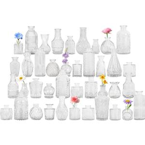 40 Pcs Glass Bud Vase Set,Small Flower Vase for Tables Centerpieces Decor, Mini Vintage Clear Vase for Home,Wedding,Party Decorations, Clear