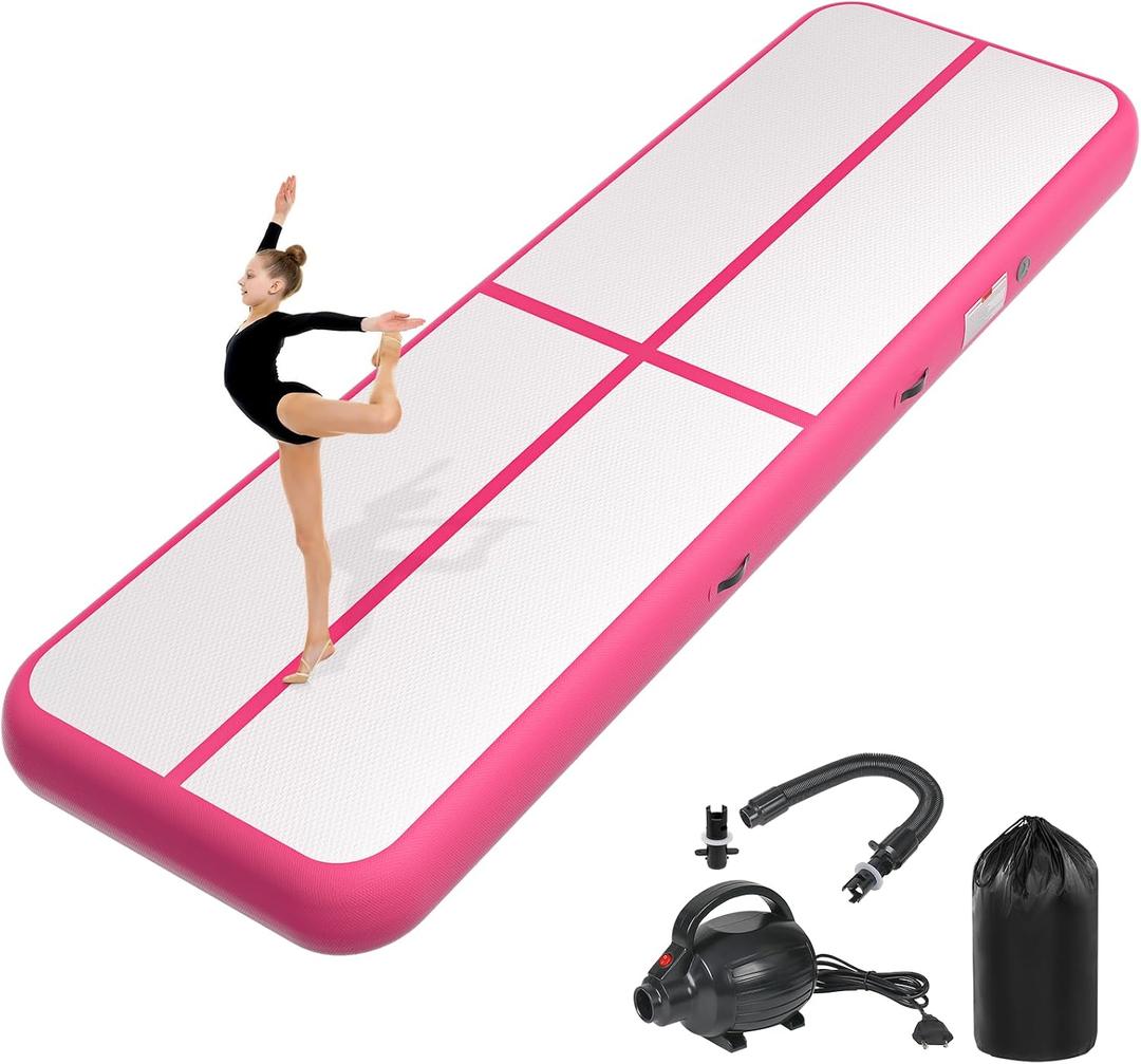 Inflatable Gymnastics Tumbling Mat 13ft Pink, Tumble Track Mat 8 inches Thickness with Electric Air Pump for Home Use Training Cheerleading Yoga Water Beach Park