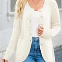 Saodimallsu Womens Button Down Cardigan Sweaters Long Sleeve Crew Neck Knit Casual Loose Sweater Coat with Pockets (Large, White)