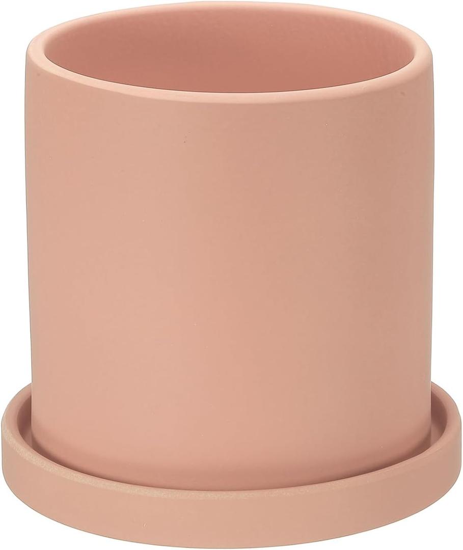 PATIKIL 5 Inch Ceramic Plant Pots, Modern Flower Planters with Drainage Holes and Tray for Decorate Home Indoor Plants Succulent Herb, Pink