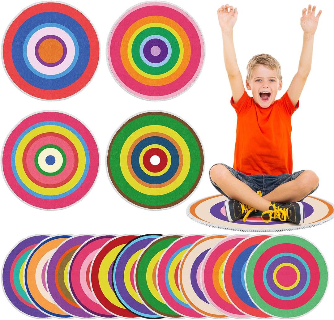 Tinideya 12 Pcs Kids Carpet Circle Seats for Class 16 Inch Round Classroom Rug Floor Cushions Soft First Day of School Educational Mat Non Slip Back to School Learning Playing Areas(Vivid)