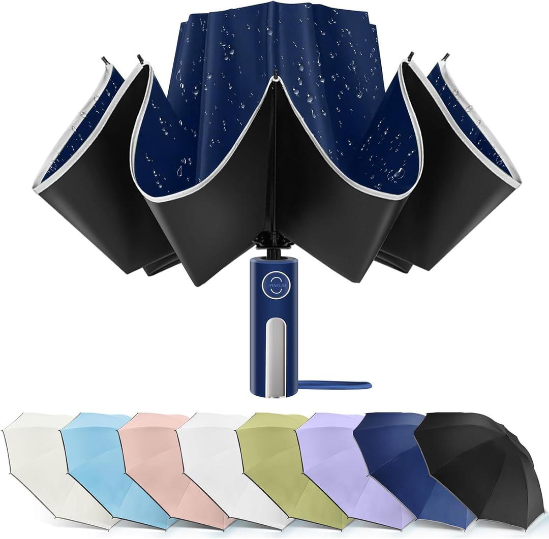 Bodyguard Inverted Umbrella - Large Windproof for Rain & Sun, Compact Reverse With Reflective Stripe, Teflon-Coated for Women Men, Travel Folding With Cover Bag
