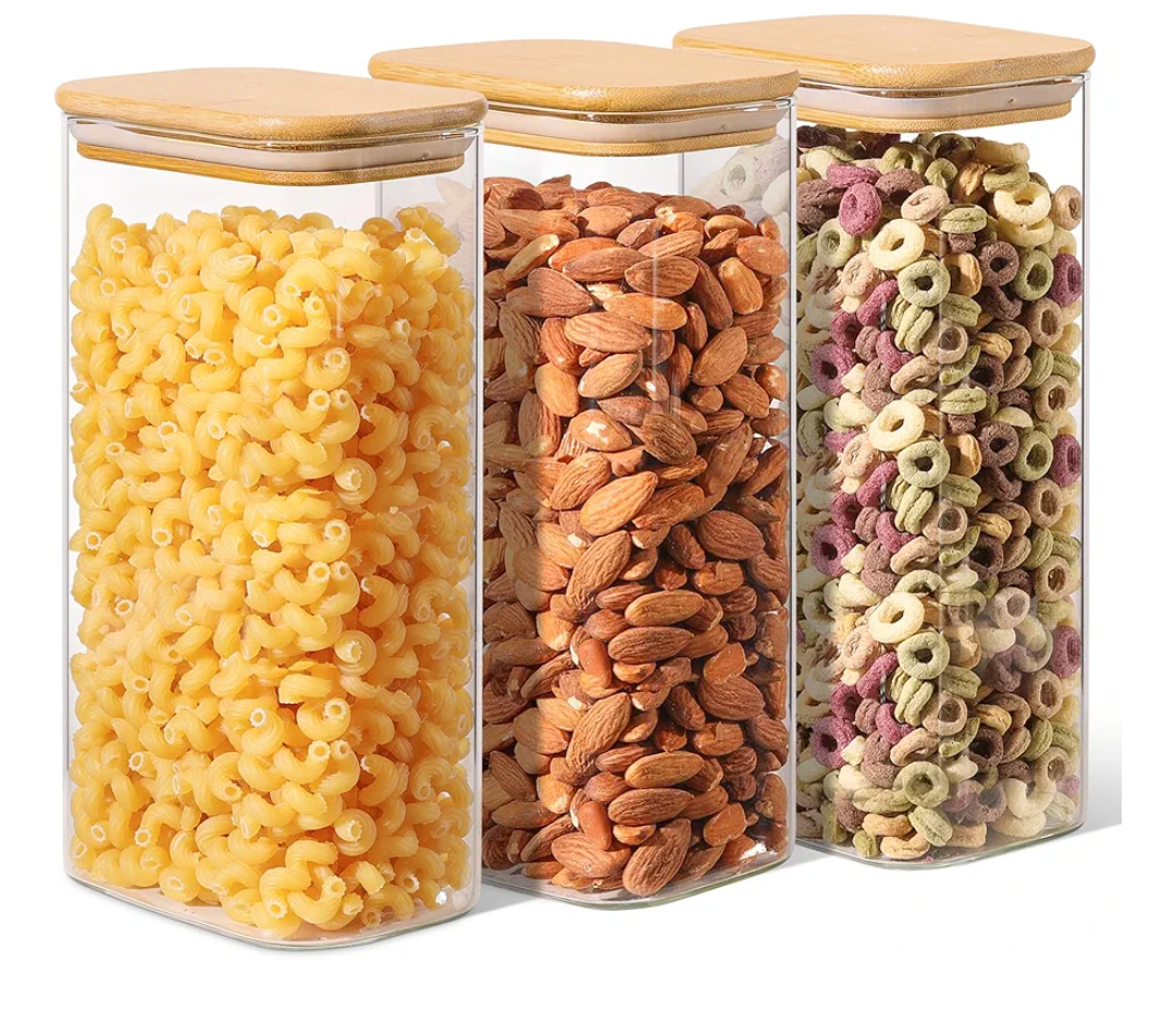 ComSaf 1.8 Qt Rectangle Glass Storage Containers with Lids, Glass Jars with Bamboo Lids, Clear Food Storage Jar, Sugar Coffee Containers, Pantry Storage Container for Pasta Rice Flour Oats Nuts Tea ComSaf 1.8 Qt Rectangle Glass Storage Containers with Lids, Glass Jars with Bamboo Lids, Clear Food Storage Jar, Sugar Coffee Containers, Pantry Storage Container for Pasta Rice Flour Oats Nuts Tea