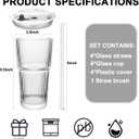 Ribbed Drinking Glasses,with Lids and Straws Glass Cup,19oz Glass cup,4 Pack Old Fashioned Glasses,Thickened for iced coffees,cocktails and juices, perfect for families and parties (4)