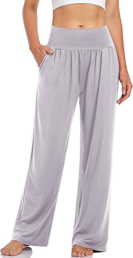 Women's Casual Loose Wide Leg Cozy Pants Yoga Sweatpants Comfy High Waisted Sports Athletic Lounge Pants with Pockets L