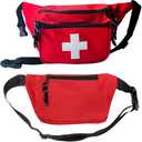 EMS XTRM Lifeguard Fanny Pack Red with Whistle Lanyard - Baywatch Style First Aid Hip Pack, Adjustable Strap, Cross Logo + Zipper Pouch, 10 Pack