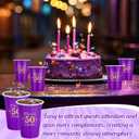 Ziliny 50 Pack 50th Birthday Decorations Birthday Cups 16 oz Disposable Plastic Gold and Purple Cheers to 50 Years Cups for Men Women Hot Cold Drinks for Wedding Anniversary Supplies(Purple)