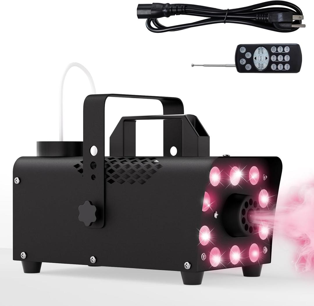 Smoke Machine, Fog Machine with 10 LED Lights, 500W 8000CFM Smoke Machine for Parties, Indoor Christmas Fog Machine with Wireless Remote, 13 RGB Colors, Perfect for Weddings, DJ Stages