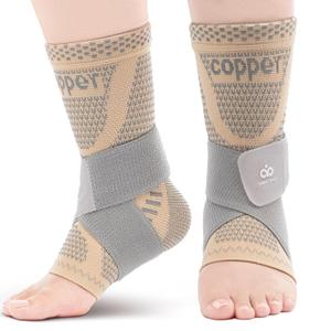 INDEEMAX Ankle Brace for Women & Men, Ankle Compression Sleeve Support Copper Infused Ankle Brace for Sprained Ankle, Plantar Fasciitis Sports, Achilles Tendonitis Pain Relief, Skin Silver, Small