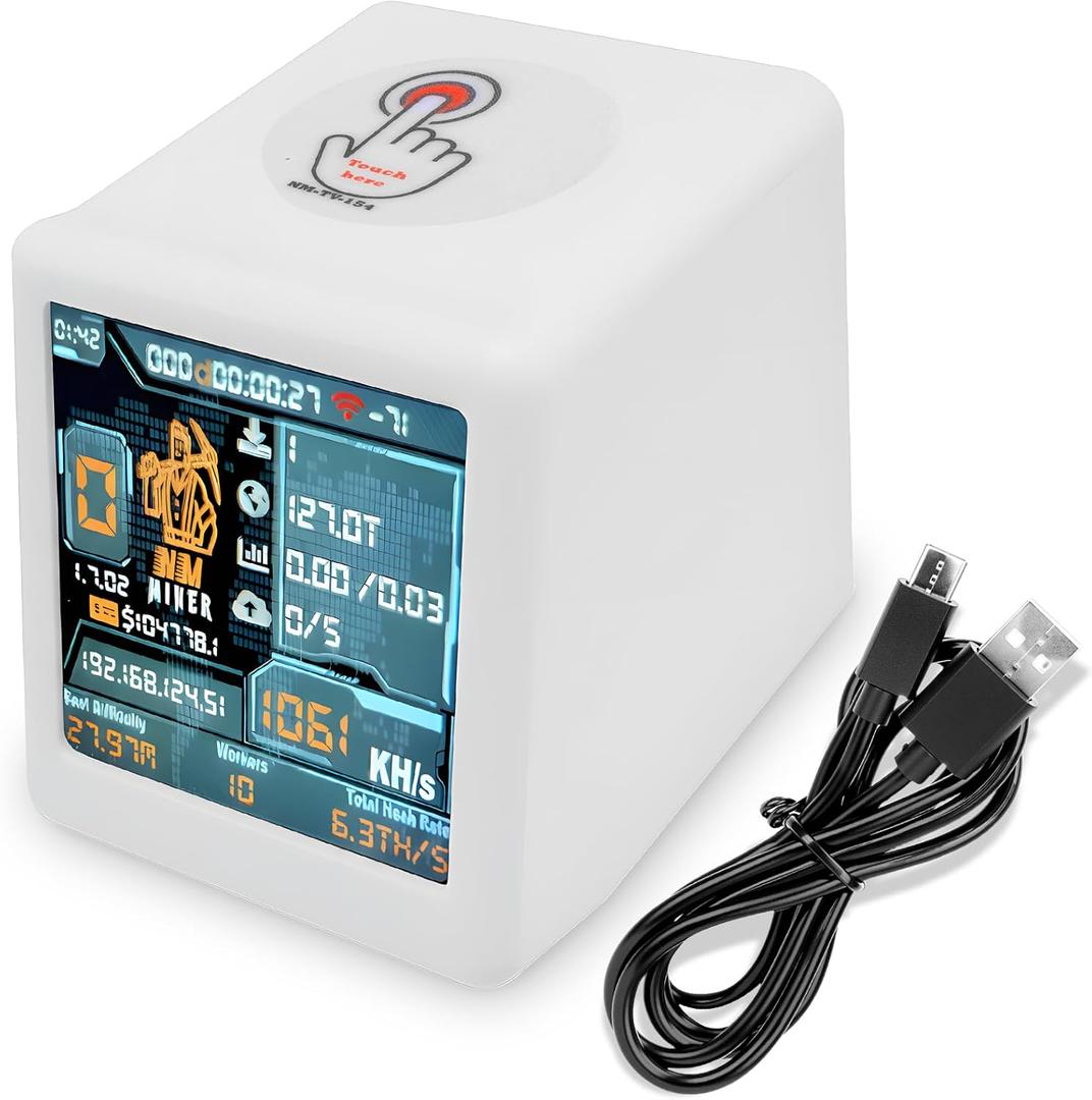 Bit Coin Miner NM-TV Crypto Miner ESP32 TFT Solo Lottery Touchable 1.54 inch Smart Display ESP32 Development Board Lucky Gift Small TV Desktop Clock 1060 KH/s Hashrate, 2000% Win Boost White