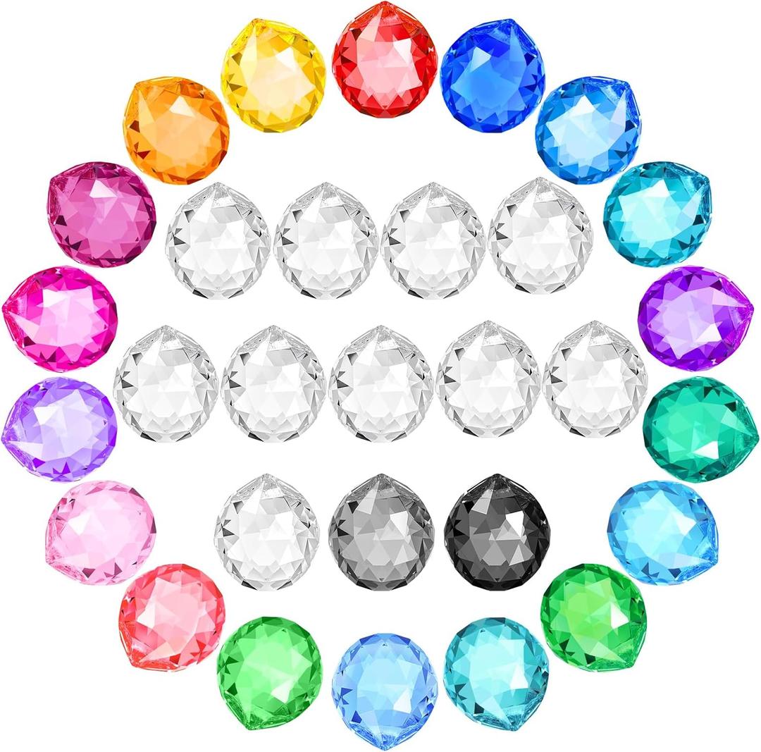 Hsei 30 Pcs Crystal Ball 30mm/1.18" Prism Suncatcher Sun Catchers Hanging Rainbow Pendants Maker Crystals Chandeliers Decorating for Windows Gift(Colorful)