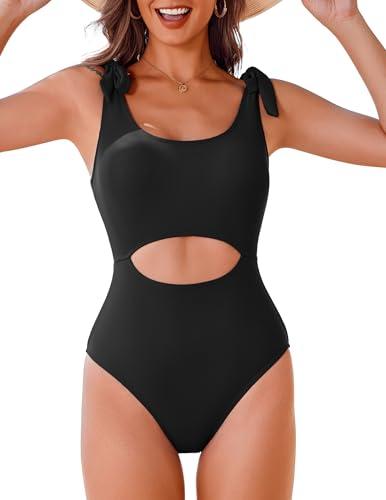 AI'MAGE One Piece Swimsuit Women 2025 Tummy Control Bathing Suits Cutout Scoop Neck Swimwear Push Up Swim Suit, S