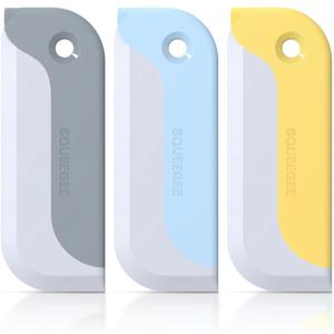 3 Pack Small Squeegees, Squeegee for Shower Glass, Car Window Squeegee, Glass Squeegee. Grey, Yellow, Blue for Home Kitchen, Countertop, Auto Windows, and Bathroom Mirrors