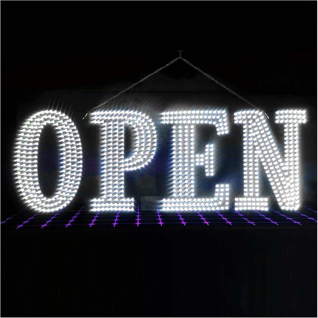 48"x17" Super Large LED Open Signs for Business, 10 Levels Brightness Adjustable Unique Design Super Bright Open Sign with Chain, High Visibility for Store Bar Hotel Retail Shops Window Salon Office