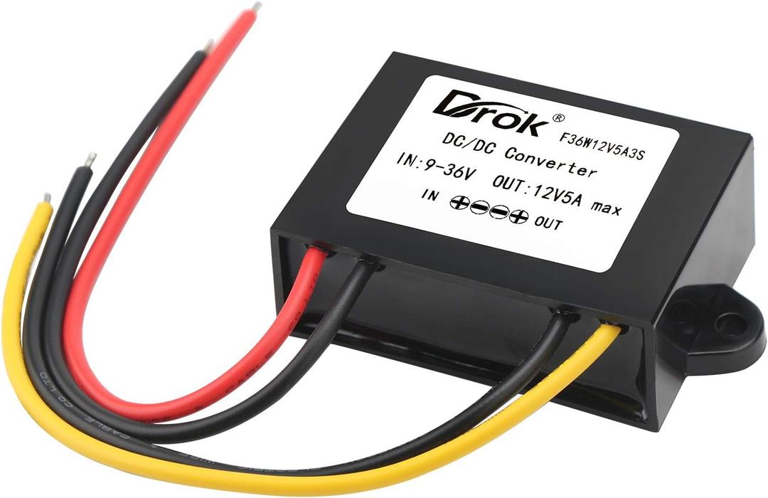 DROK DC-DC Stabilizer, 9V-36V to 12V Boost Buck Converter 5A 60W Waterproof Auto Step Up Down Voltage Regulator 12V Volt Transformer for Car Audio Solar Power System LCD Television LED Display Screen (Plastic Shell)