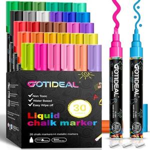 GOTIDEAL Chalk Markers, 30 Colors Liquid Chalk Markers for Blackboard Chalkboard Calendar Glass Neon Pens, Washable Window markers Paint and Drawing for Car, Auto, Bistro,Mirror Wet Erase Chisel Tip