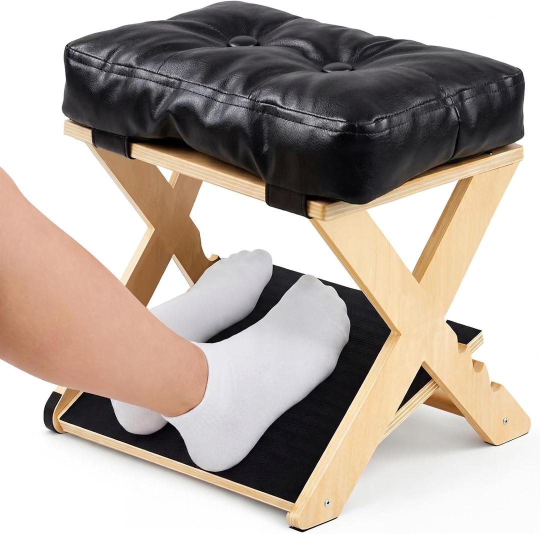 Unittype Double Step Foot Rest for Under Desk Ergonomic Footrest with Massage Surface, Non-Slip Adjustable Wooden Foot Stool with Cushion for Improving Sitting Posture, Office Work & Home(Natural)