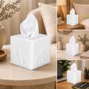 Tissue Box Cover Square, Resin Facial Tissue Holder Covers Cube Toilet Paper Holder Case Dispenser Home Decorative for Bathroom Kitchen Bedroom Living Room Office (White)
