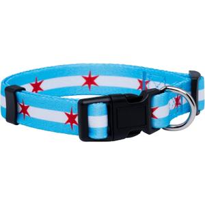 Native Pup Chicago Flag Dog Collar (Chicago Big Stars, Medium) (Medium (Pack of 1))