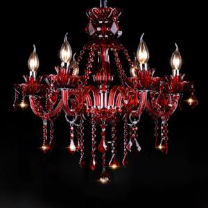 Red 6 Lights K9 Crystal Candle Chandeliers Lighting Modern Pendant Lights Crystal Modern Chandelier Candle Chandelier Lighting for Living Room Bedroom Hallway Entry E12 Base, H22 x W23.6 Inch, Red