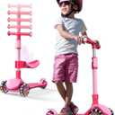 2-in-1 Adjustable Kick Scooter for Kids 3-5 (Suitable 3-12 Years),5-Level Handlebar & Removable Seat, LED Light-Up Wheels, Wide Deck, Foldable Design for Indoor/Outdoor Use - Girls & Boys