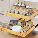 Bamboo Pull Out Cabinet Organizer, Adjustable Width（13.4"-20.5"） Slide Out Drawers for Kitchen Cabinets,Fixed with Nano Adhesive Film for Kitchen Base Cabinet Pantry Bathroom Organization