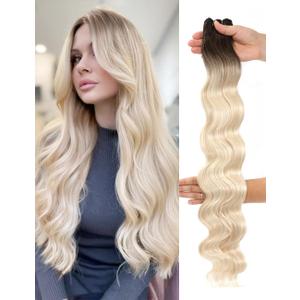 30 inch Long Body Wave Bundles Medium Brown to Bleach Blonde Bayalage Hair Extensions Sew in Weft for Women