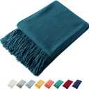 Homiest Decorative Knitted Throw with Fringe, Lightweight Acrylic Knit Blanket, Soft & Cozy Tassel Blanket for Couch, Sofa, Bed (Turquoise, 50 x 60 Inch)