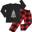 ANGELGGH Family Pajamas Matching Sets, Cute Christmas Printed 2 Piece Sleepwear, Holiday PJs Jammies for Couples/Women/Men (X-Large, Black Joy)