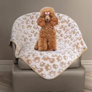 Stuffed Small Beige Premium Soft Dog Blanket, with Flannel Beige Cute Paw Print, 24 * 32 inches, Cat Blanket Puppy Supplies Poodle Dog Products Stuff Essentials