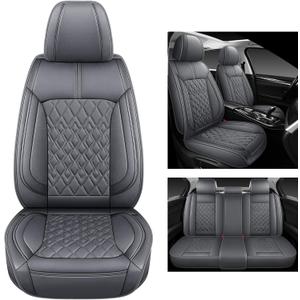 Pariitadin Leather Car Seat Covers Full Set, Waterproof Breathable Faux Leather Automotive Seat Covers for Cars, Non-Slip Car Interior Covers Universal Fit Most Cars Sedans Trucks SUVs, Gray