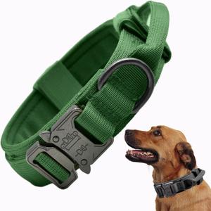 Tactical Dog Collar, Adjustable Military Training Nylon Dog Collar with Control Handle and Heavy Quick-Release Metal Buckle for Small Medium Large Dogs, Emerald Green M (Medium :Width 1.5",Neck 13.5-16.5")