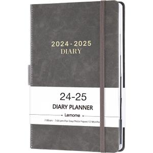 2024-2025 Diary - Daily Planner 2024-2025 from July 2024 - June 2025, Appointment Book 5.75" x 8-5", Daily Hourly Planner with Tabs, Inner Pocket, Pen Loop, Bookmarks (Grey)